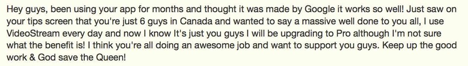 Videostream Support Email #781: One of the better emails I found waiting for me in Freshdesk one morning.